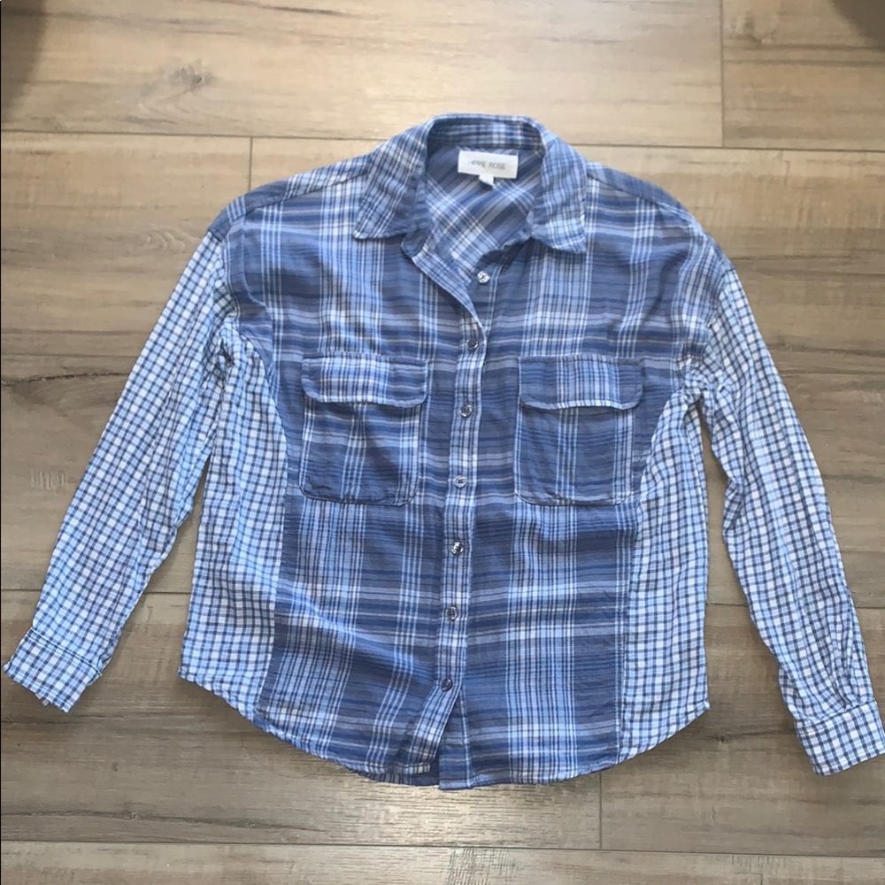 Hippie Rose Blue Plaid Button-Up Shirt Size XS